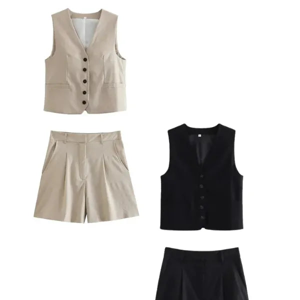 Conjunto em Alfaiataria - Colete e Shorts no Linho