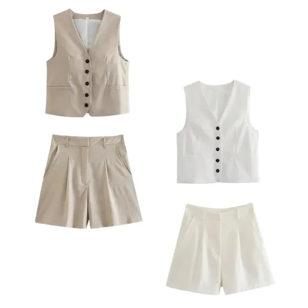 Conjunto em Alfaiataria - Colete e Shorts no Linho