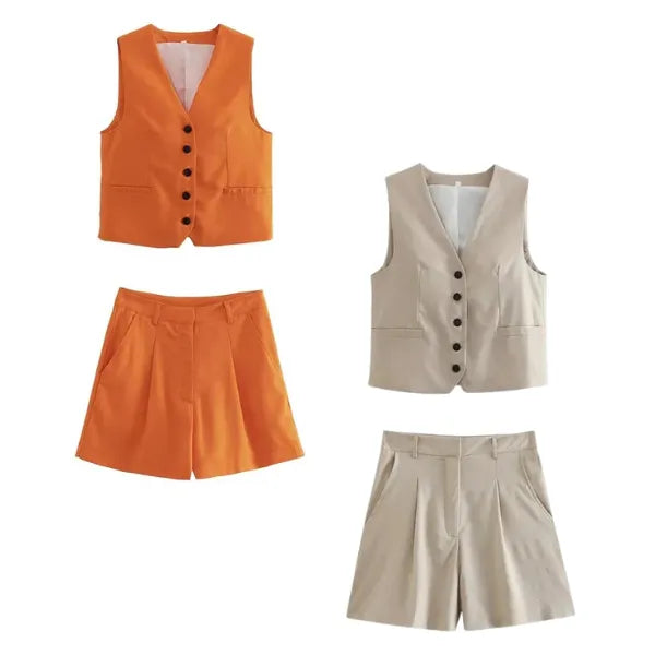 Conjunto em Alfaiataria - Colete e Shorts no Linho