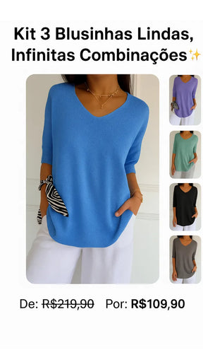 Pague 1 Leve 3 Blusinhas Verona com decote em V